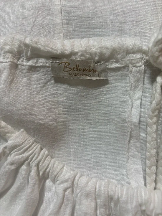 Italian Linen Dress White Sleeveless Tie Back Midi Relaxed Fit Coastal Beach L - Picture 5 of 6